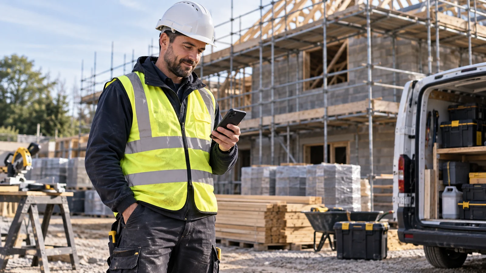 Tradesperson using ToolStack on a construction site